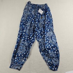 Magic Touch Blue Celestial Sun Moon Star Harem Pants Boho Festival New One Size
